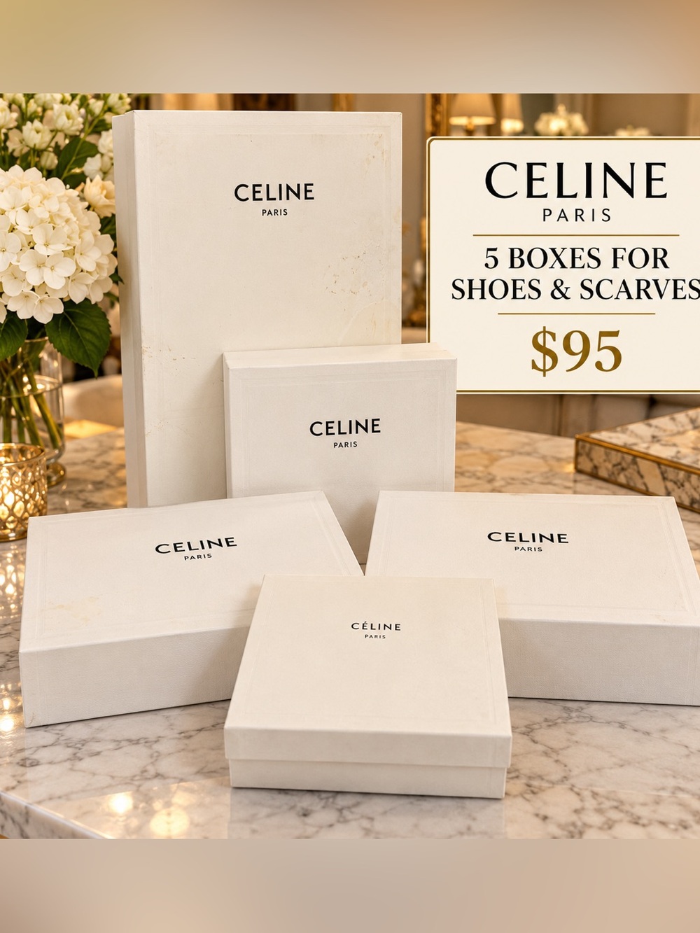 Celine Cream Branded Storage Box Set - 5-Piece